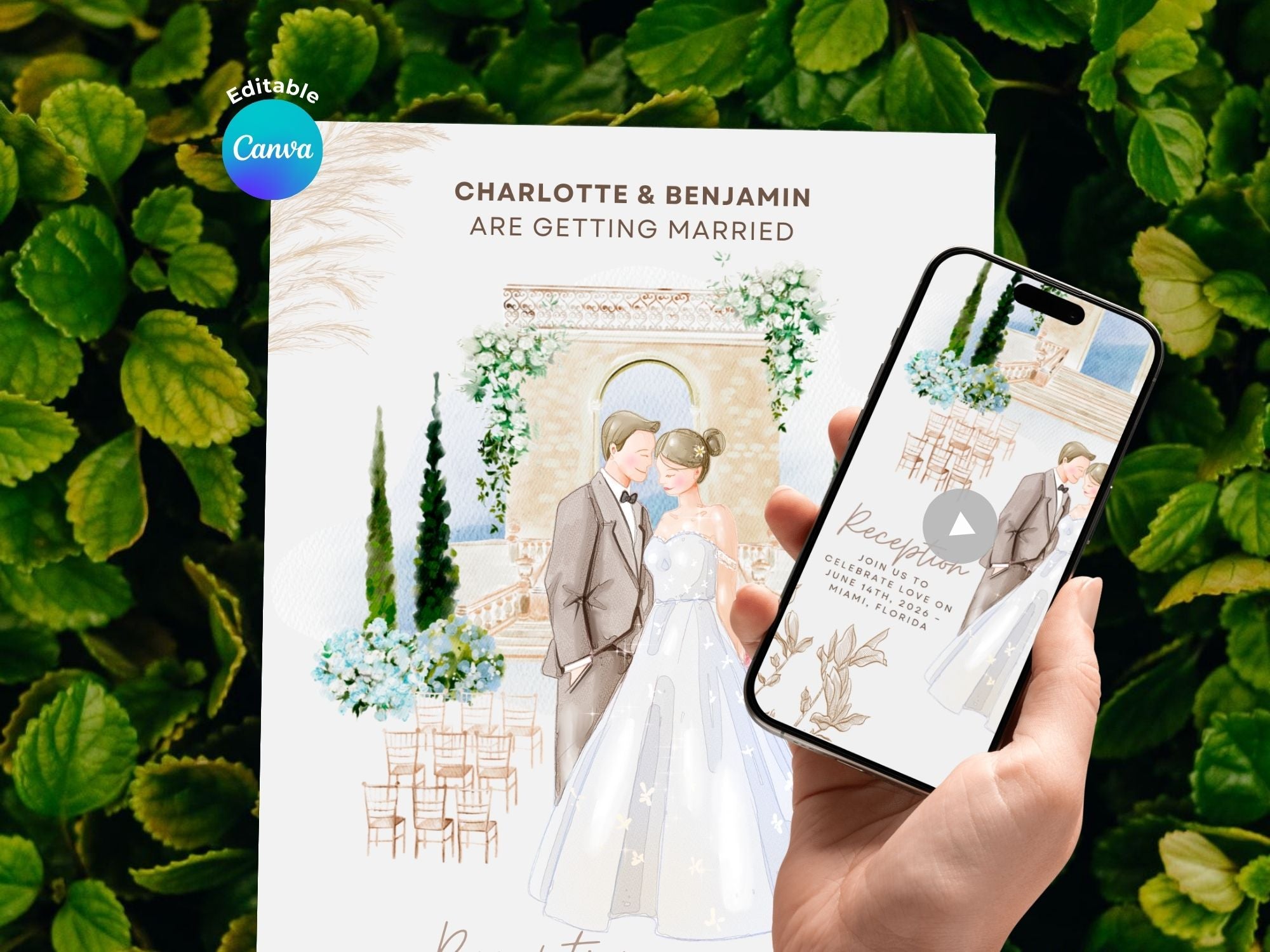 Elegant Vows Invitation – Editable Canva Template – Share video mp4 or Printable 5x7 – Instant Download