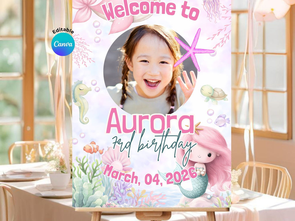 Pink Under The Sea Invitation FULL PARTY BUNDLE - Video Invite & Matching Printables