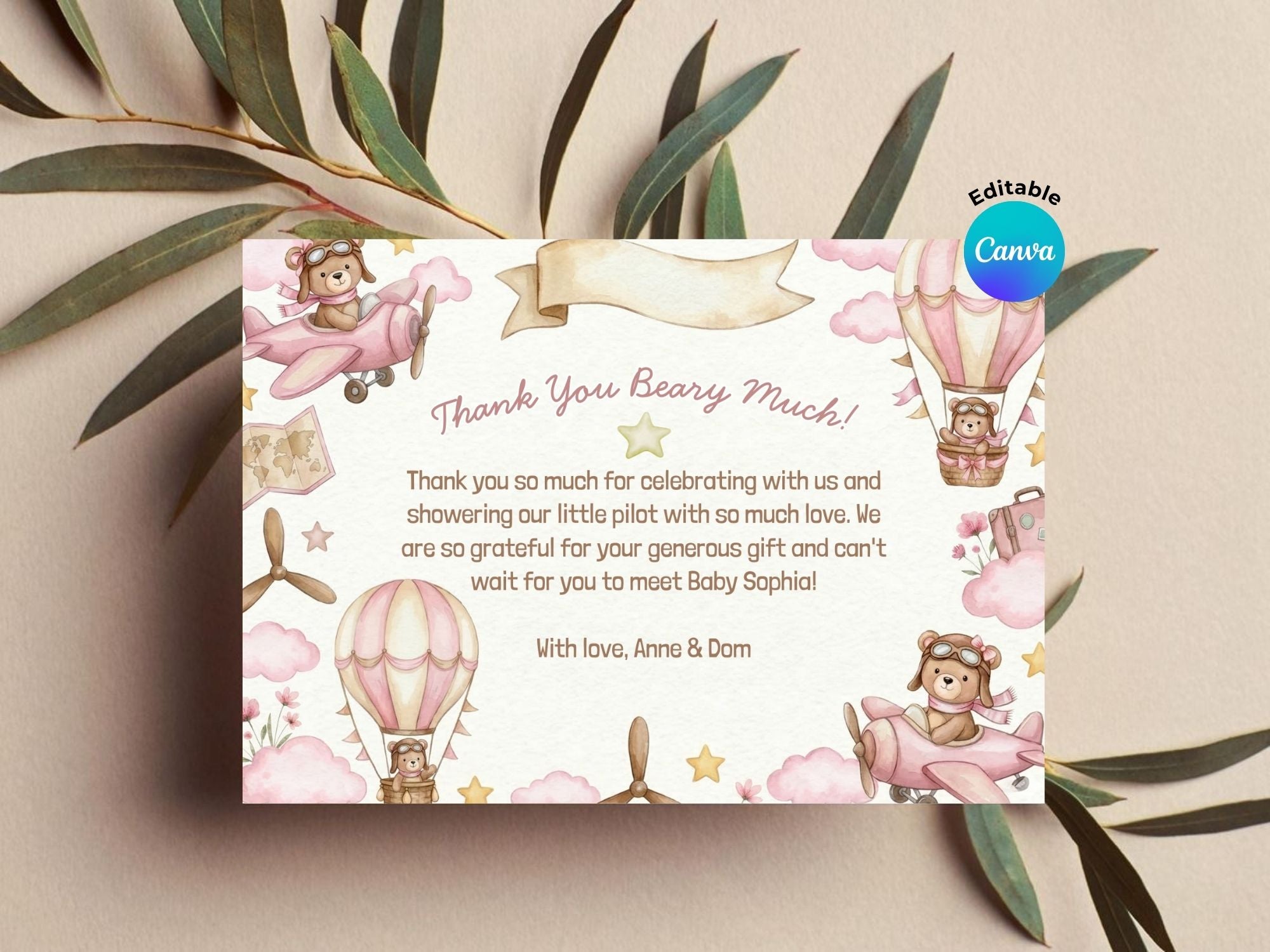 Baby Girl Watercolor Aviator Baby Shower FULL PARTY BUNDLE - Video Invite & Matching Printables