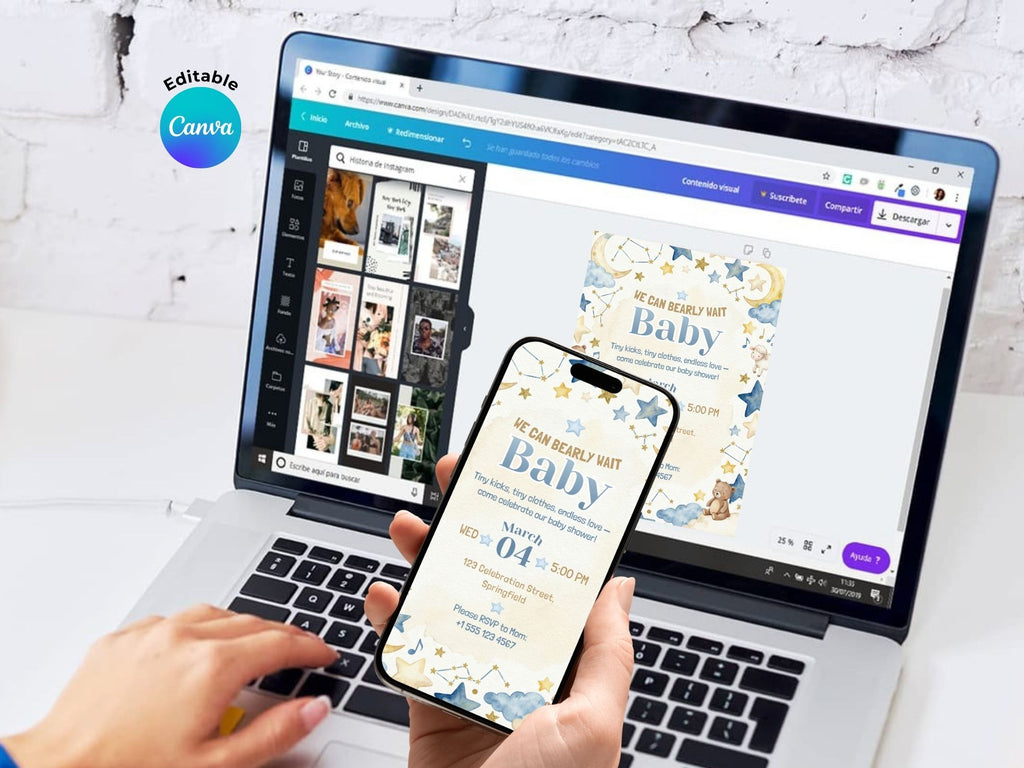 Blue Sky Baby Shower Invitation – Watercolor Plane Theme – Editable Canva Template – Share or Printable 5x7 – Instant Download