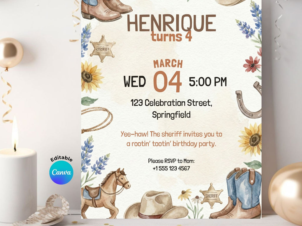 Sheriff Birthday Invitation – Editable Canva Template – Share or Printable 5x7 – Instant Download