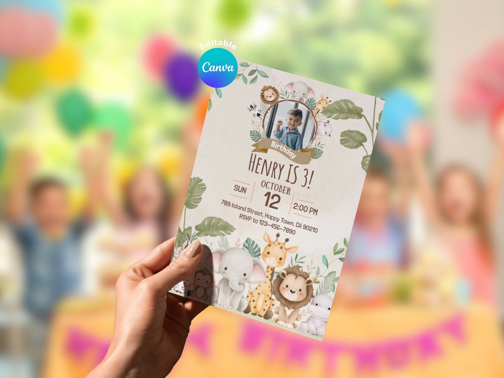 Safari Invitation – Editable Canva Template – Share or Printable 5x7 – Instant Download