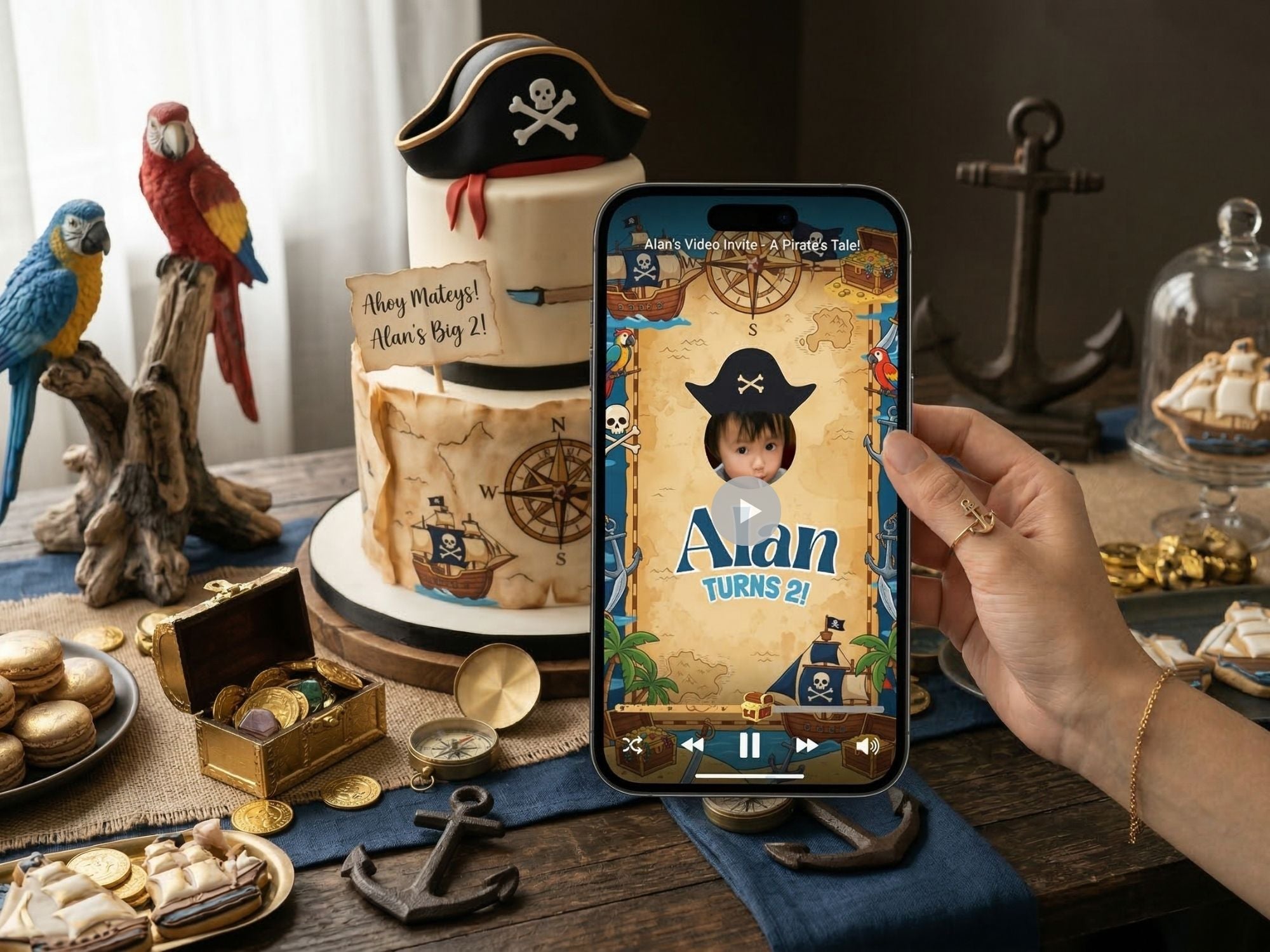 Animated Pirate Birthday Invitation Video – Editable Canva Template – Share video mp4 – Instant Download