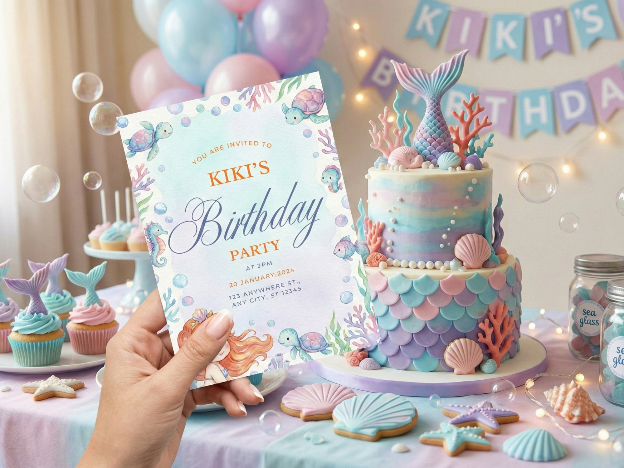 [FREE SAMPLE] Blue Mermaid Invitation | Editable Canva Template - Instant Download