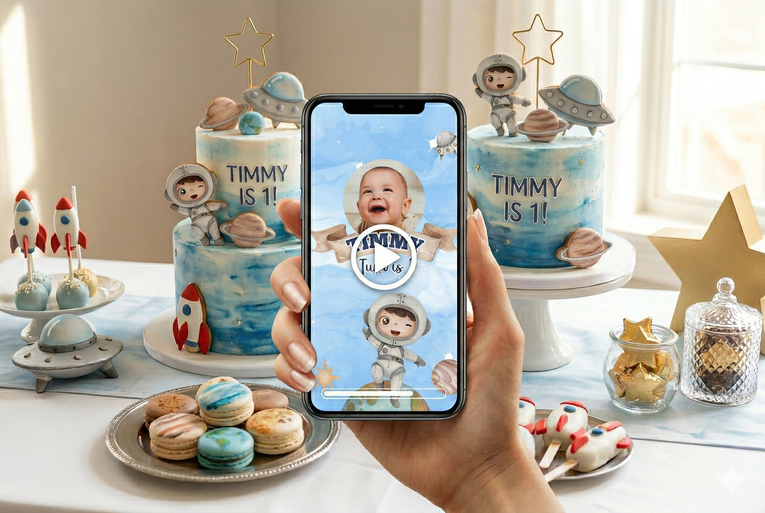 Astronaut Space Theme Birthday Video Invite – Editable Canva Template – Instant Download