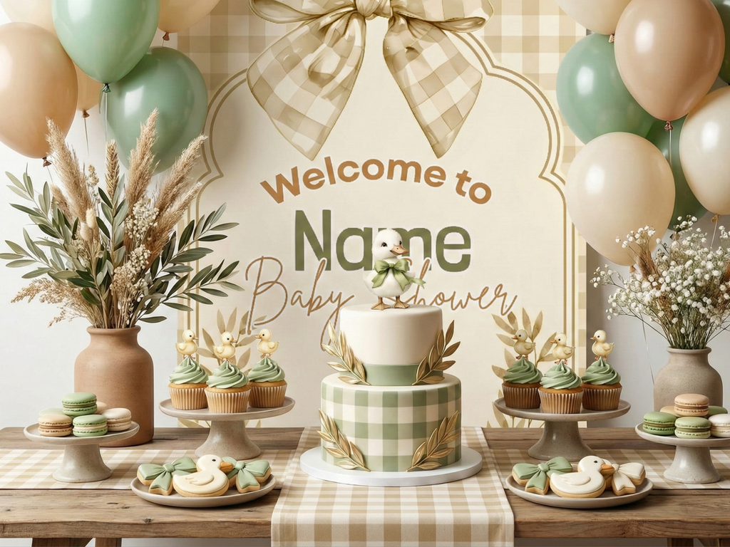 Checkered Duck Baby Shower Invitation FULL PARTY BUNDLE - Video Invite & Matching Printables