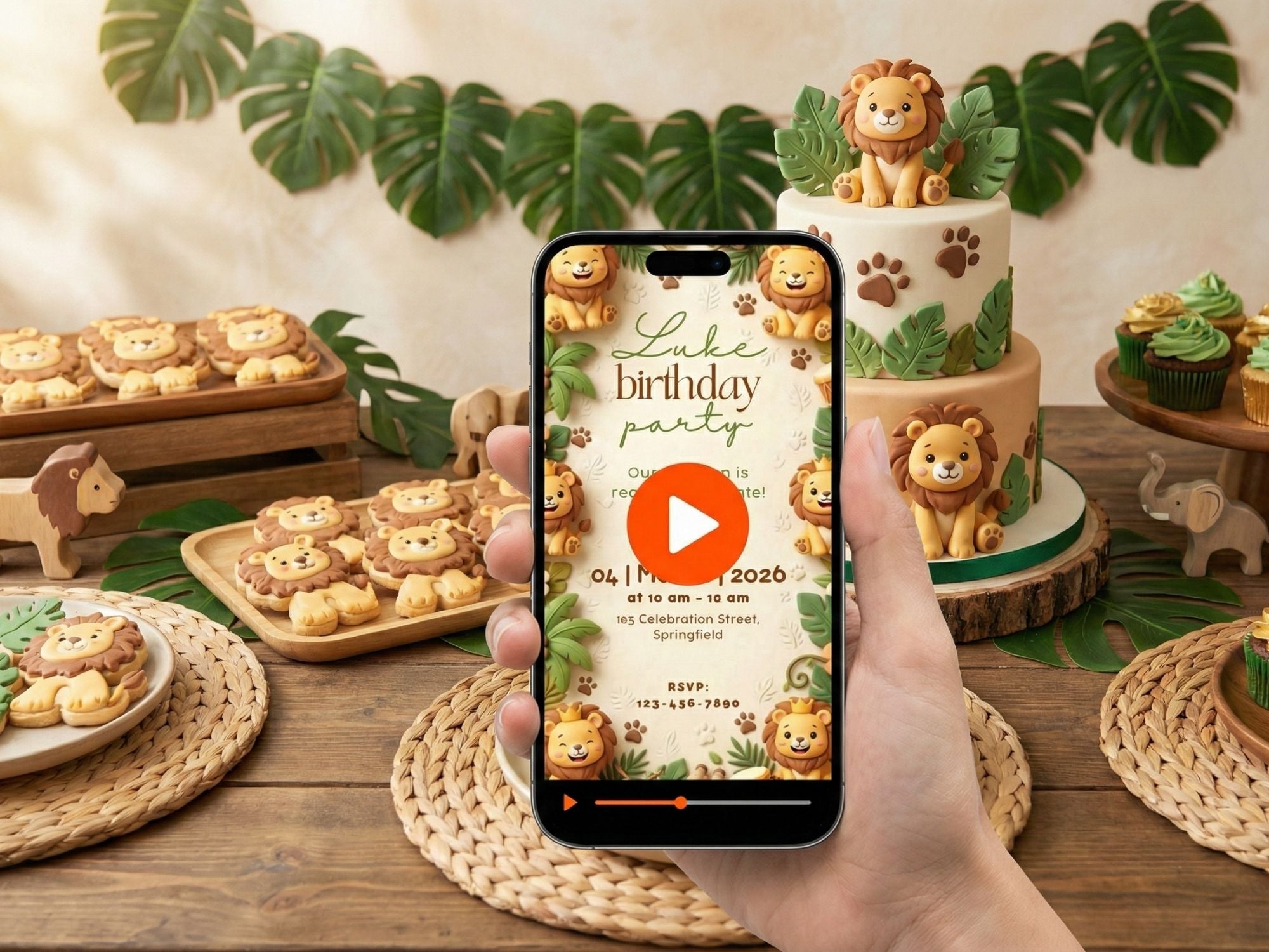 Little Lion Birthday Invitation – Editable Canva Template – Share video mp4 – Instant Download