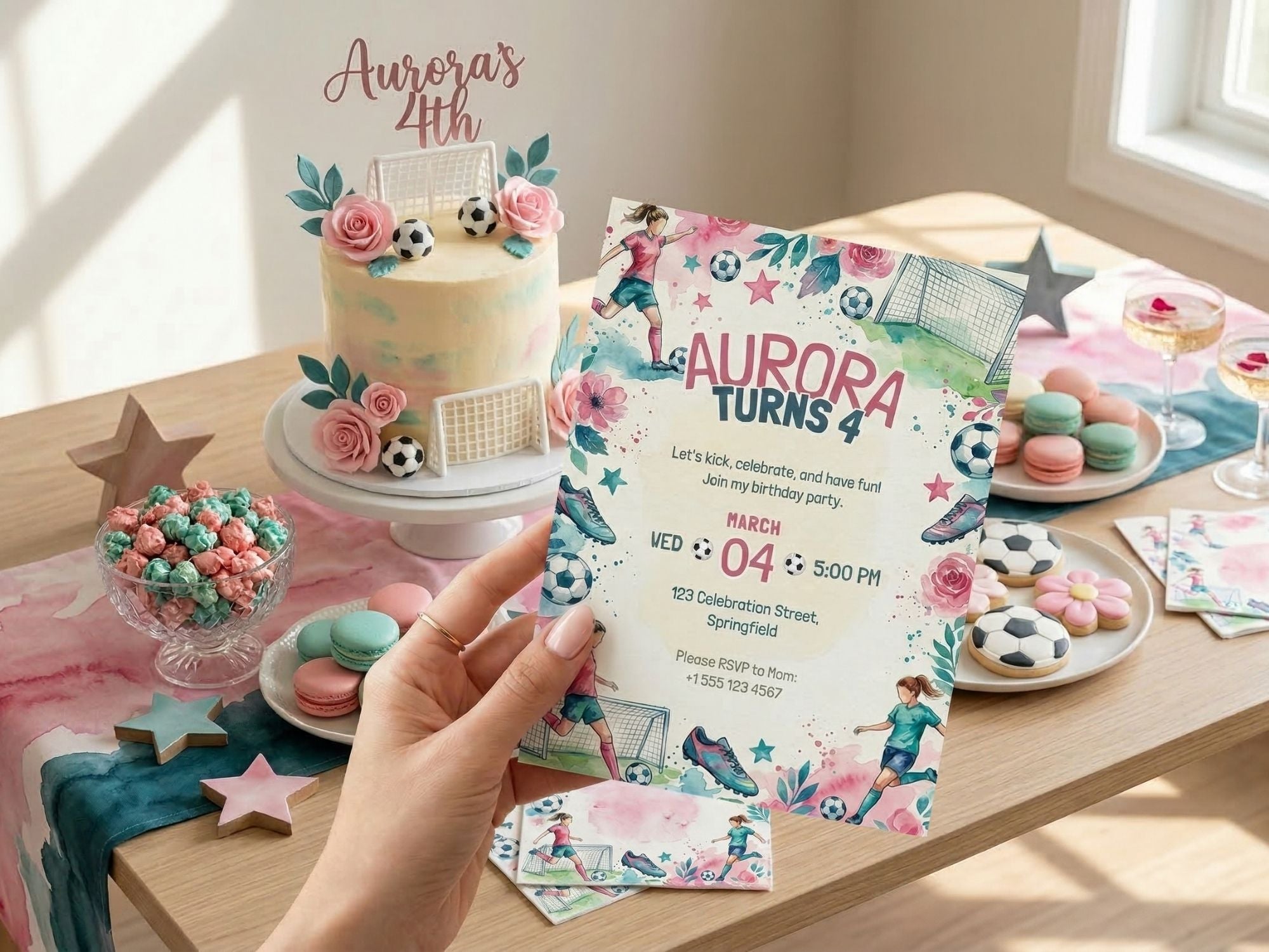 Soccer Girl Birthday Invitation – Editable Canva Template – Share or Printable 5x7 – Instant Download
