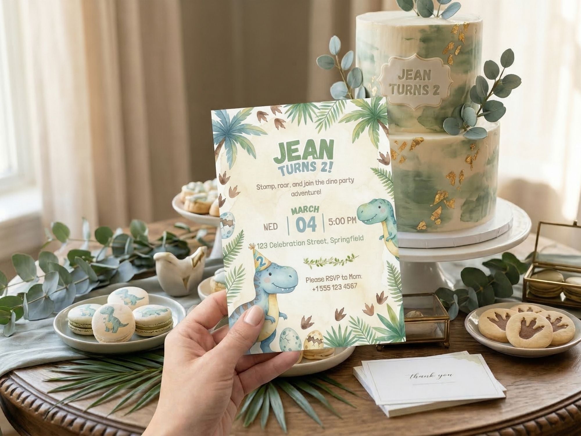 Dinosaur Watercolor Invitation – Editable Canva Template – Share or Printable 5x7 – Instant Download