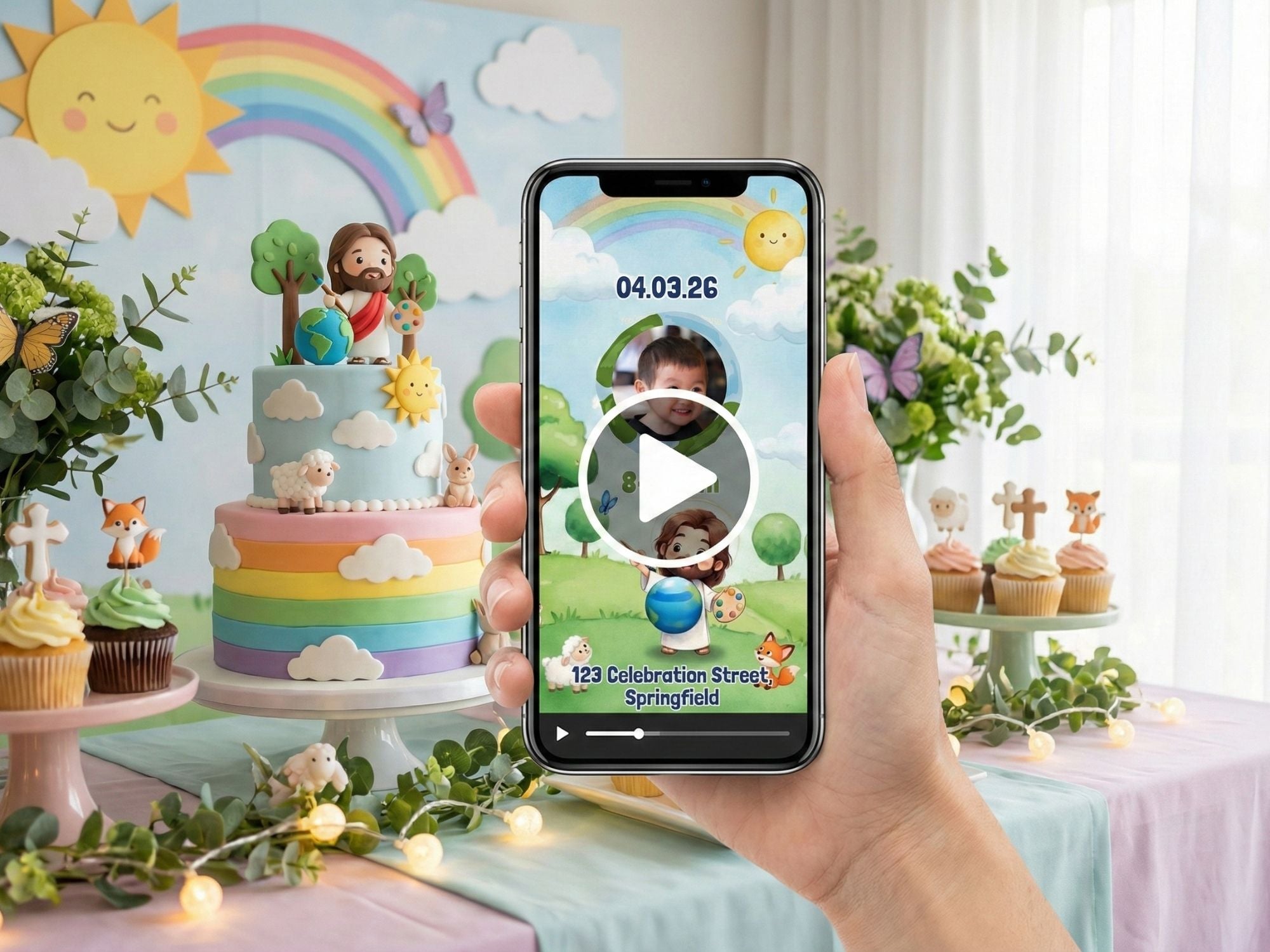 Jesus The Painter Birthday Invitation – Editable Canva Template – Share video mp4 – Instant Download