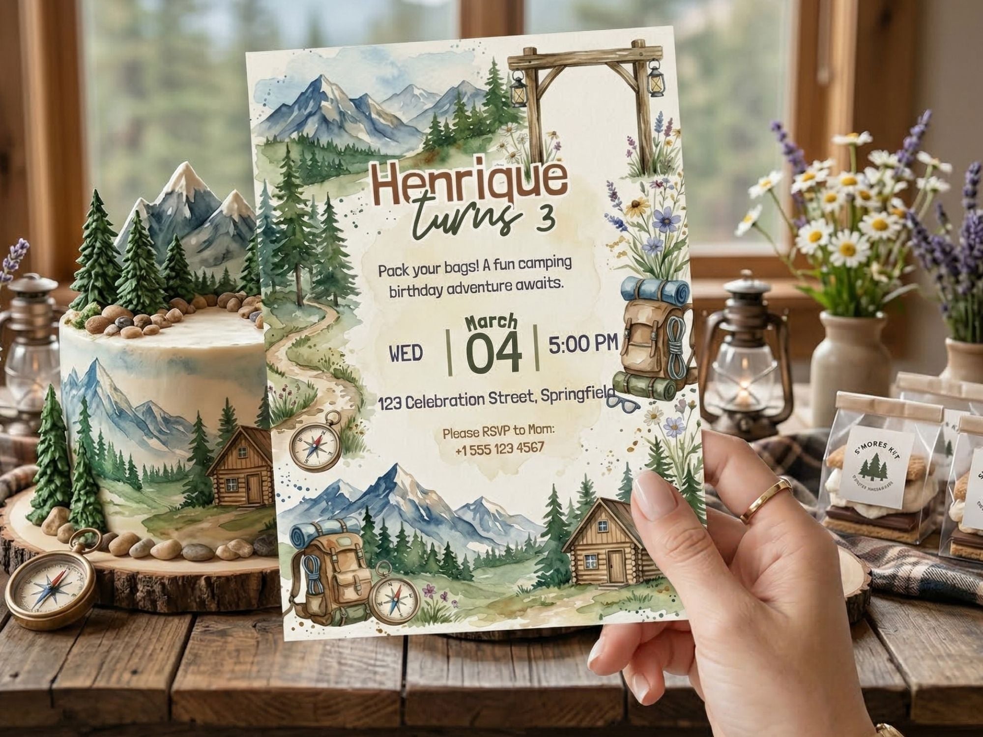 Camping Birthday Invitation – Editable Canva Template – Share or Printable 5x7 – Instant Download