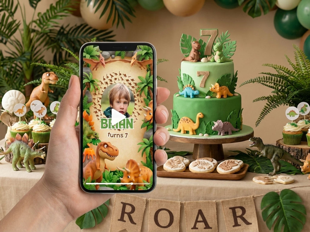 3D Dinosaur Birthday Video Invitation – Editable Canva Template – Share video mp4 – Instant Download