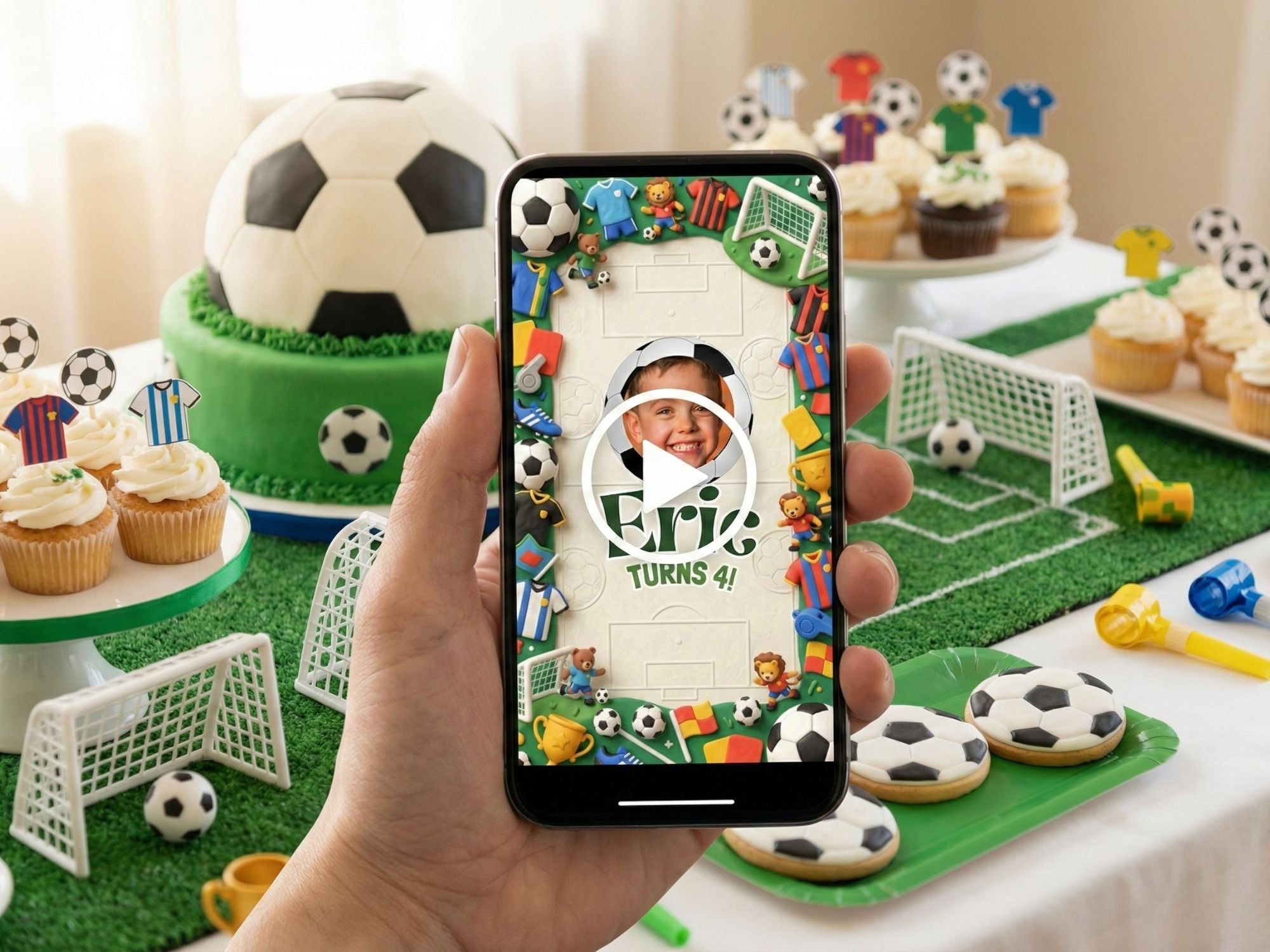 Soccer Field Birthday Video Invitation – Editable Canva Template – Share video mp4 – Instant Download