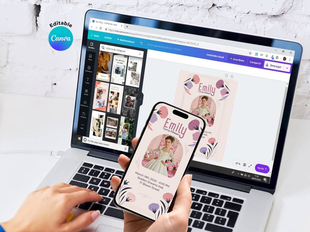 Dreamy Quince Invite – Watercolor Plane Theme – Editable Canva Template – Share or Printable 5x7 – Instant Download