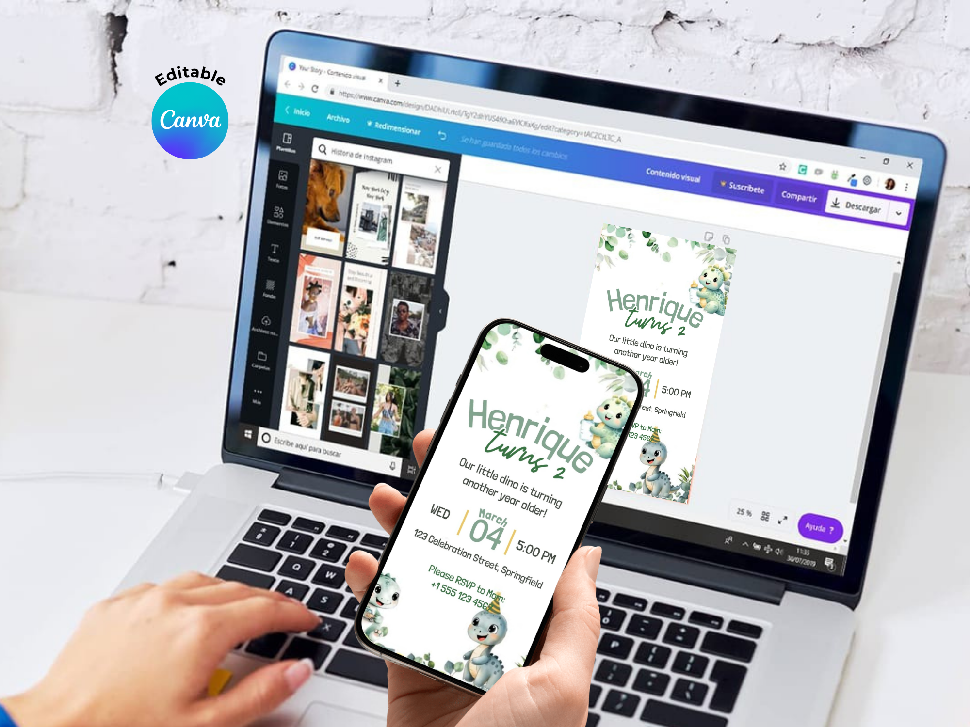 [FREE SAMPLE] Little Dino Birthday Invitation – Editable Canva Template – Share video mp4 – Instant Download