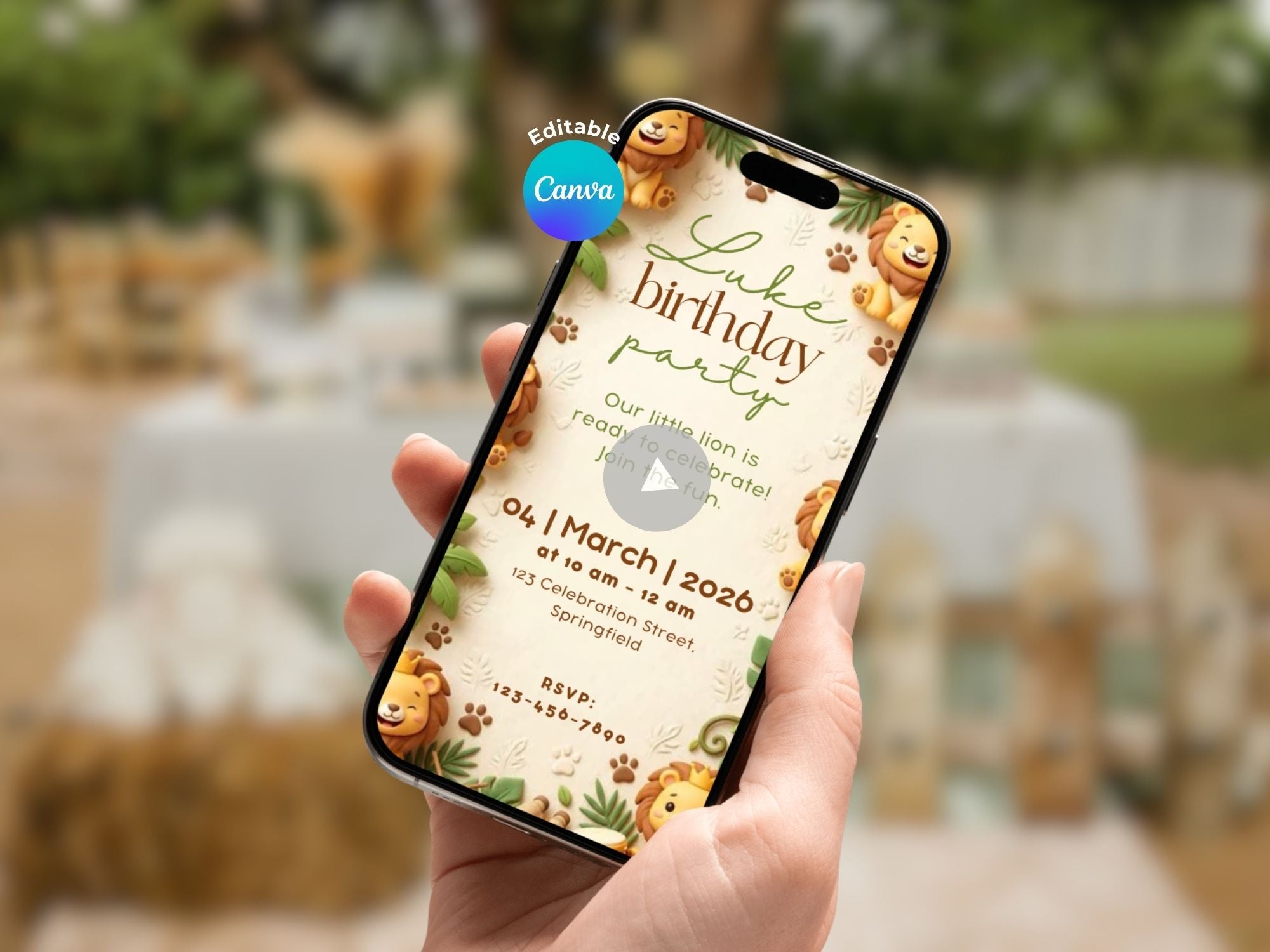 Little Lion Birthday Invitation – Editable Canva Template – Share video mp4 – Instant Download