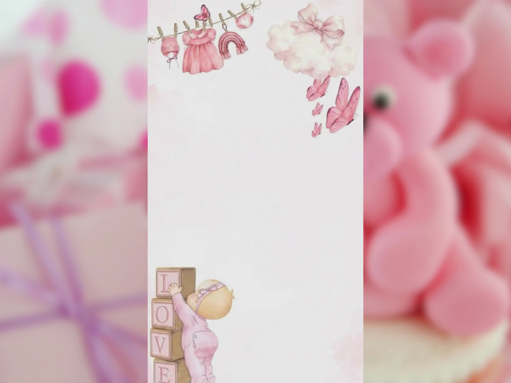 [FREE SAMPLE] Pink Baby Love Baby Shower – Editable Canva Template – Share video mp4 – Instant Download
