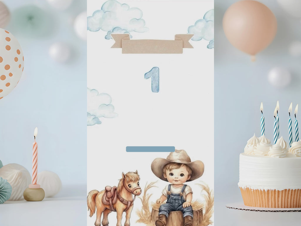 Baby Cowboy Birthday Invitation – Editable Canva Template – Share video mp4 – Instant Download