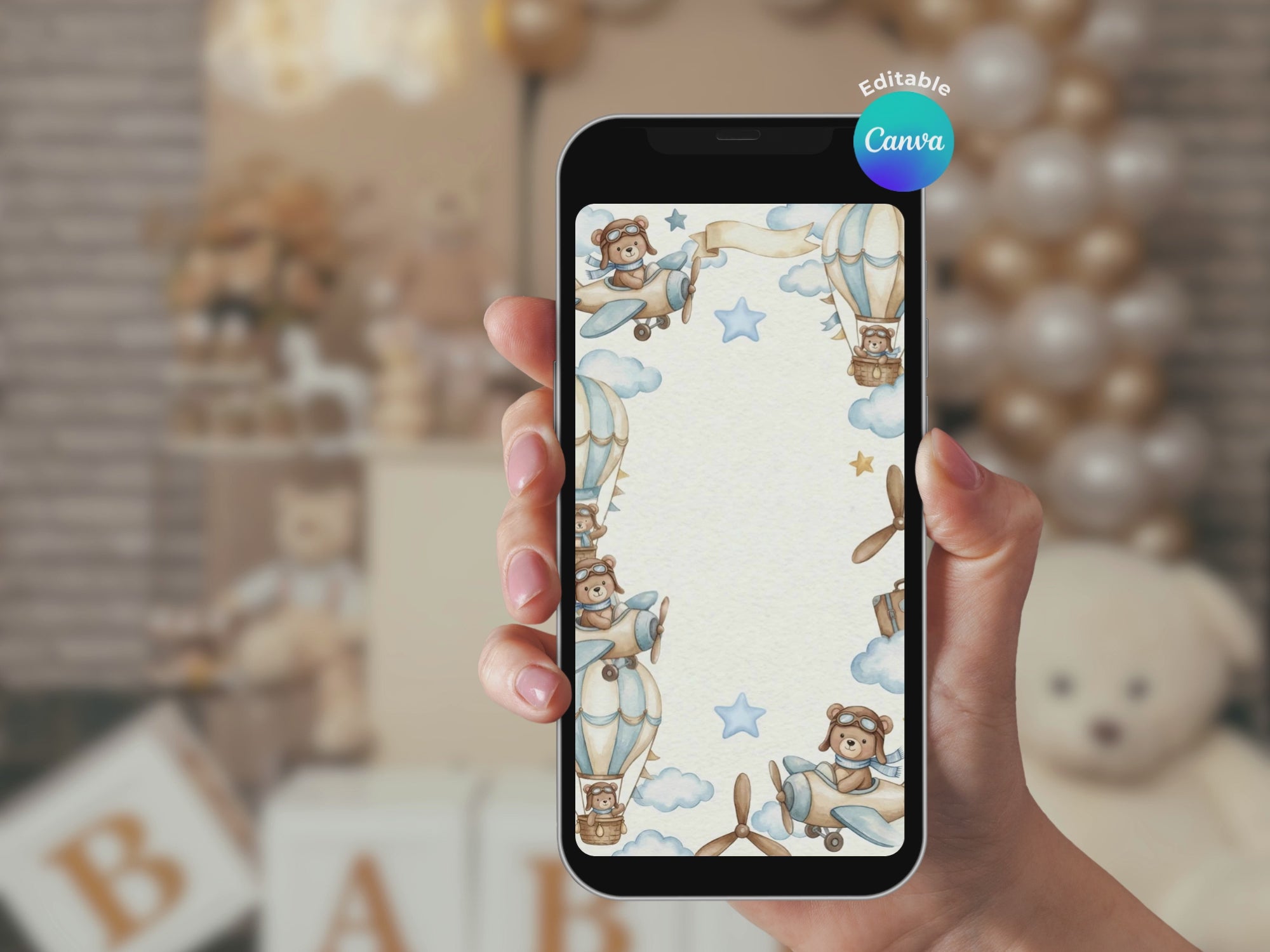 Baby Boy Watercolor Aviator Baby Shower FULL PARTY BUNDLE - Video Invite & Matching Printables