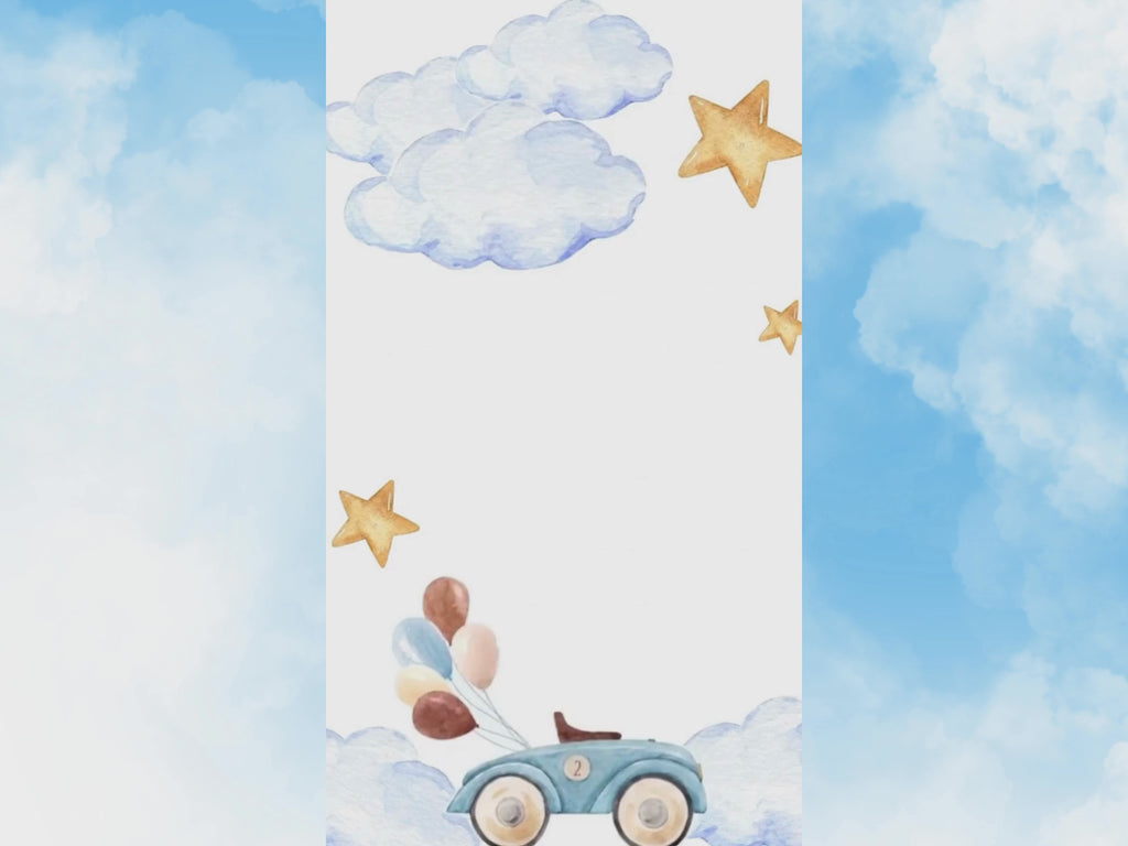 Flying Car Second Birthday Invitation – Editable Canva Template – Share video mp4 – Instant Download