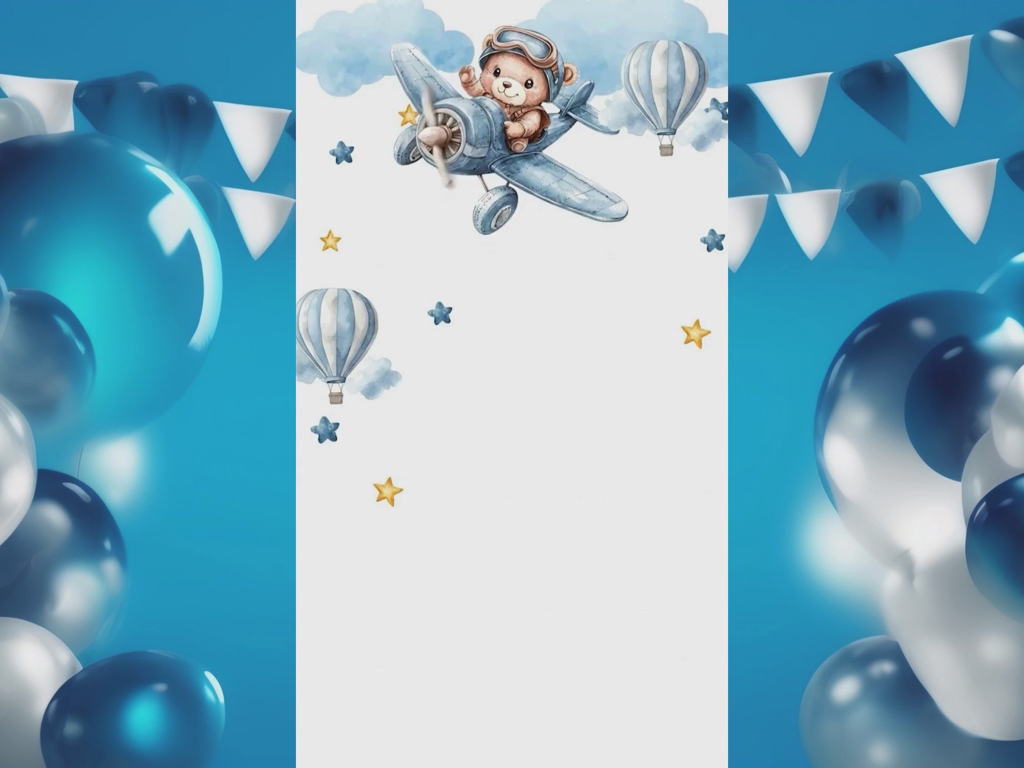 Baby Aviator In The Clouds Birthday Invitation – Editable Canva Template – Share video mp4 – Instant Download