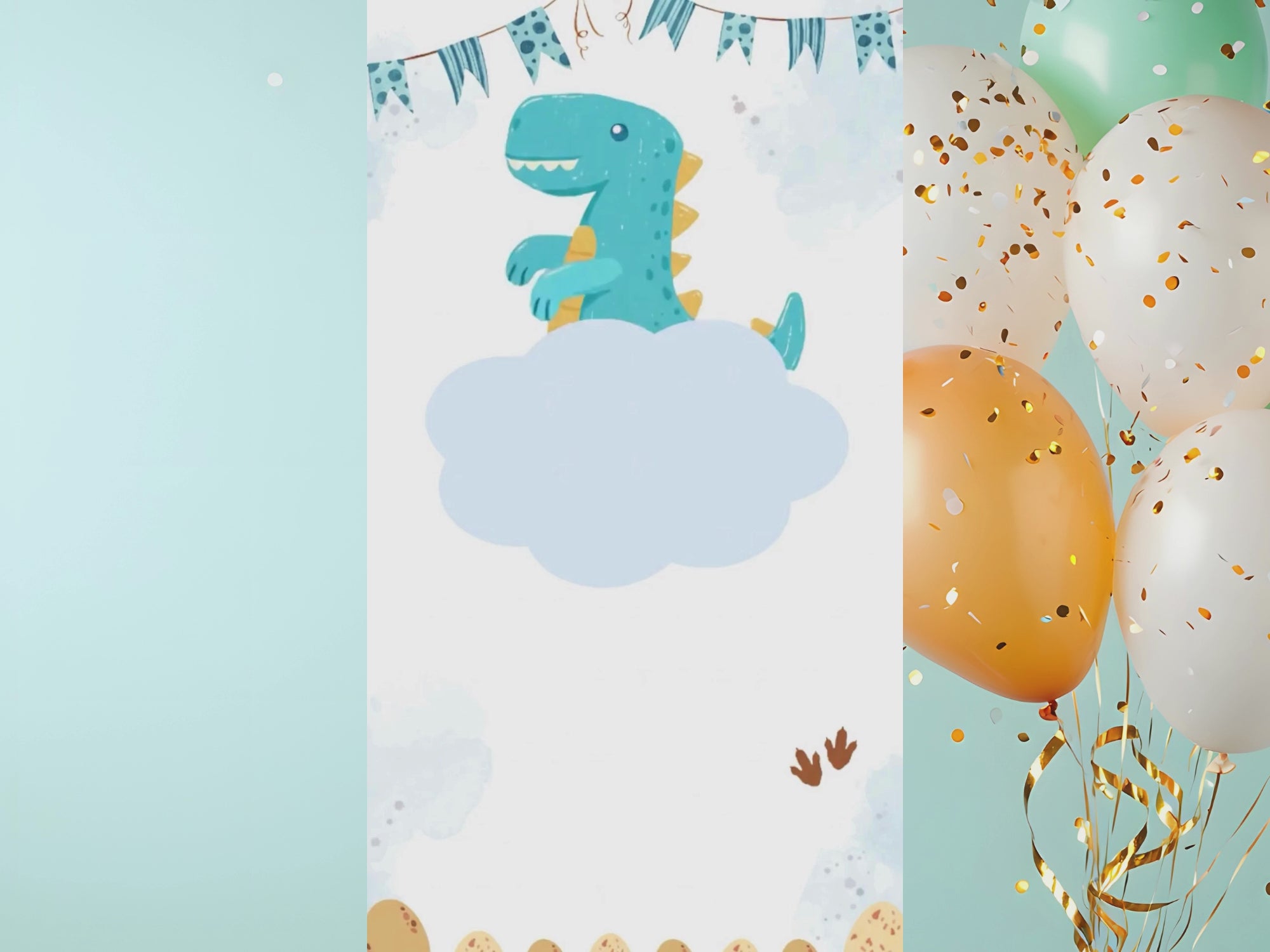 Cute Blue Dino Birthday Invitation – Editable Canva Template – Share video mp4 – Instant Download