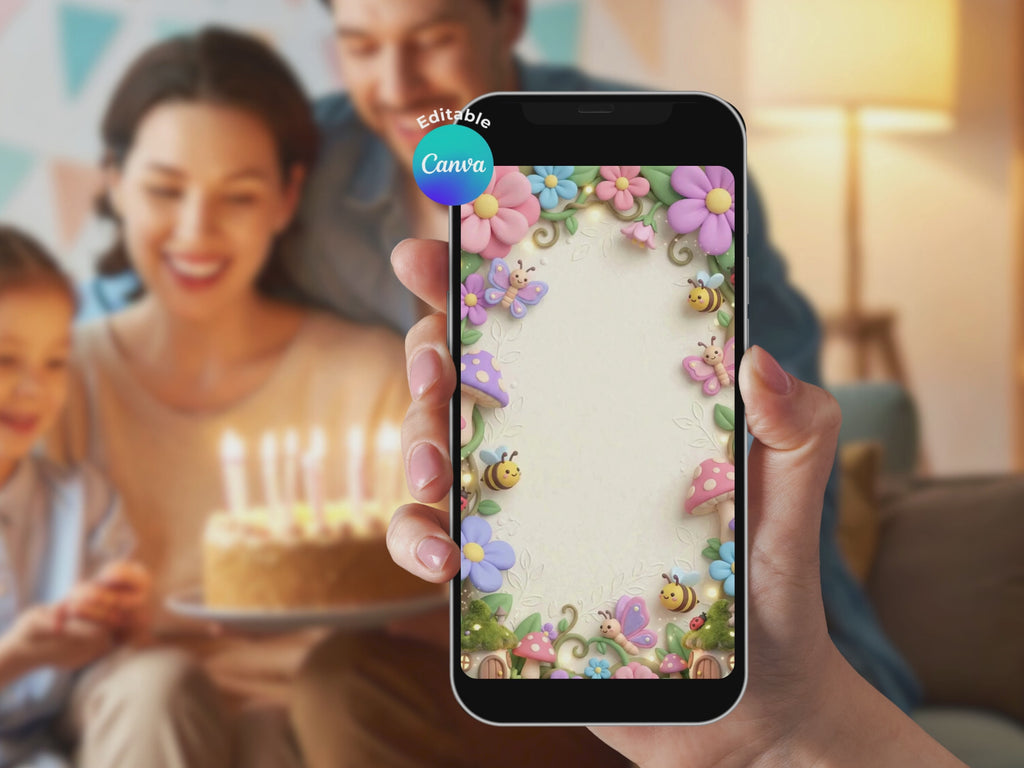 3D Garden Flowers Birthday Video Invitation – Editable Canva Template – Share video mp4 – Instant Download