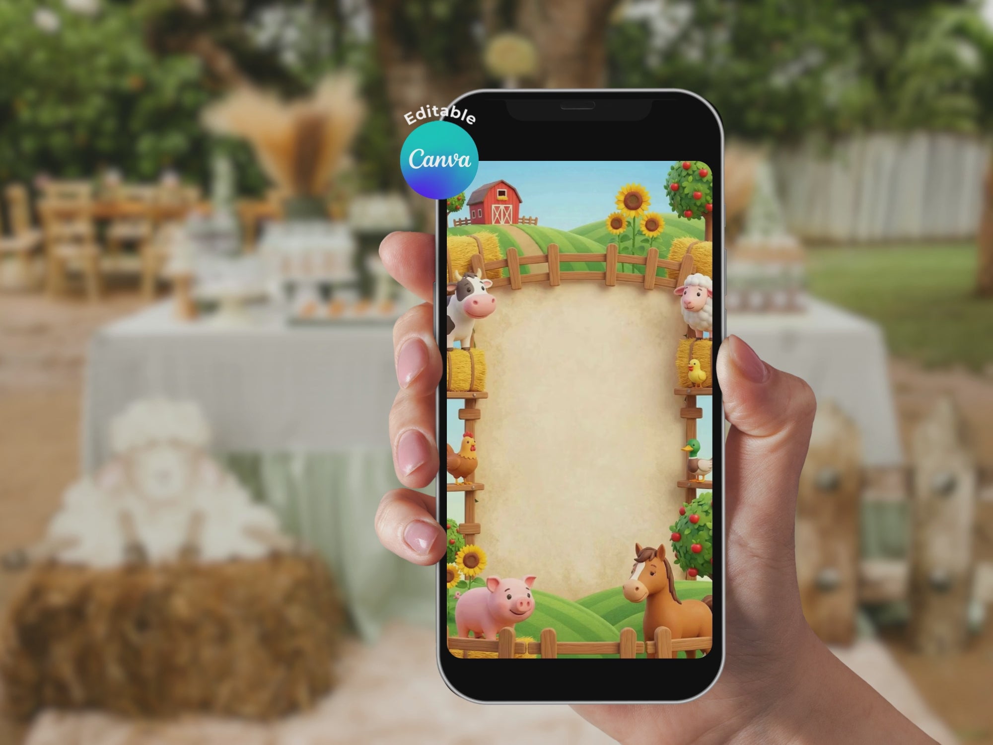 Farm Animals Birthday Video Invitation – Editable Canva Template – Share video mp4 – Instant Download