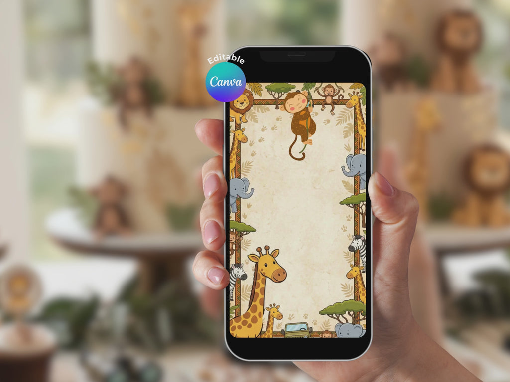 Animated Safari Video Invitation Template – Editable Canva Template – Share video mp4 – Instant Download
